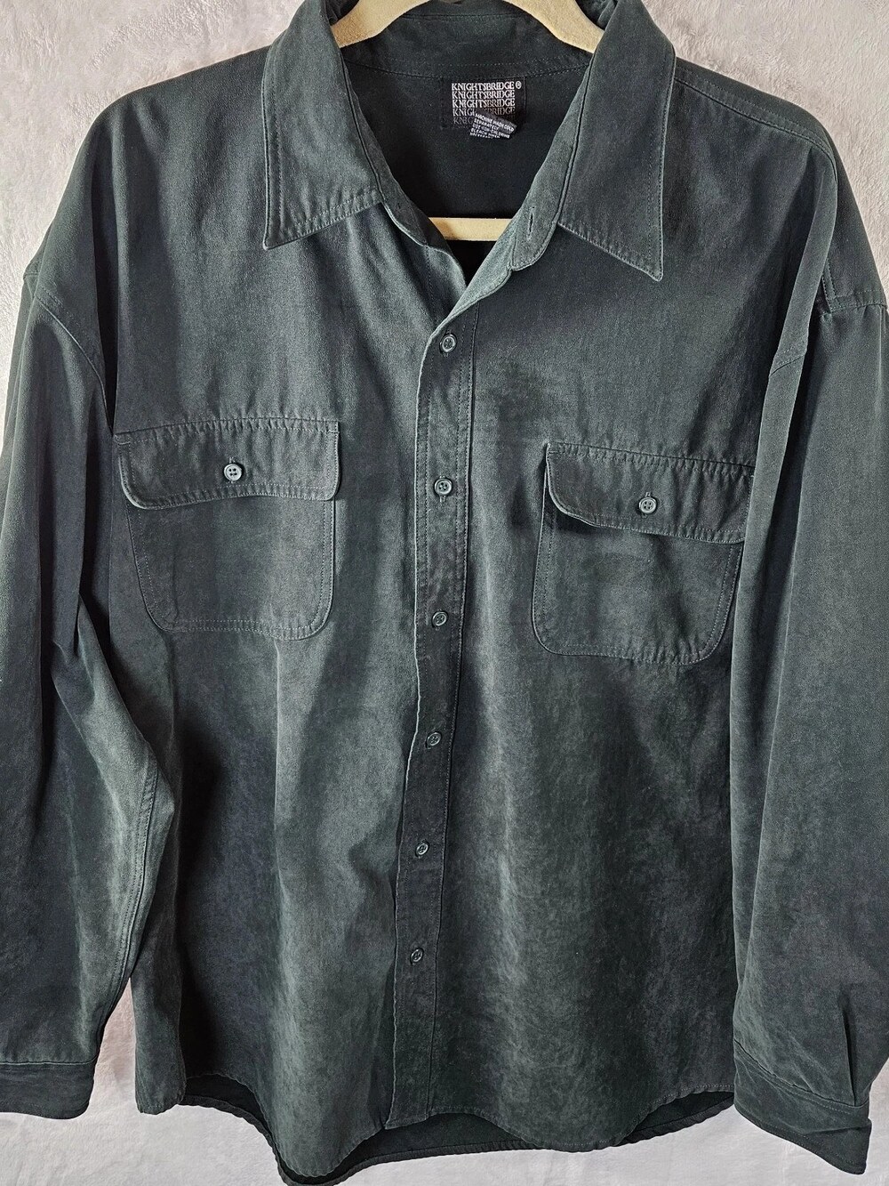 Knightsbridge Faux Leather Shirt Long Sleeve Dark Green Mens XL Western Cowboy